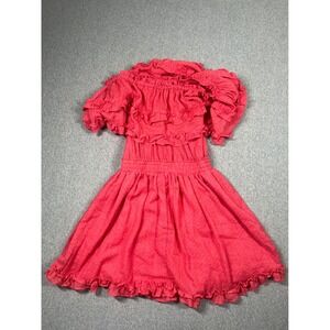 CiCi Mini Dress Womens Small Coral Pink Excellent Ruffle Off Shoulder Smocked